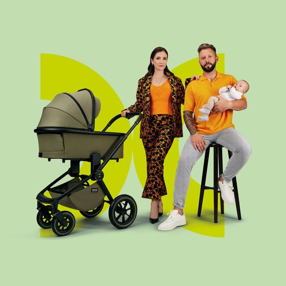 Moon 2in1 Kombi-Kinderwagen Resea+ bis 22 kg belastbar - Luftreifen, umsetzbare Sitzeinheit, Babywanne &Teleskopschieber, - Edition - Moss Green