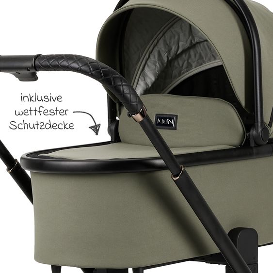 Moon 2in1 Kombi-Kinderwagen Resea+ bis 22 kg belastbar - Luftreifen, umsetzbare Sitzeinheit, Babywanne &Teleskopschieber, - Edition - Moss Green