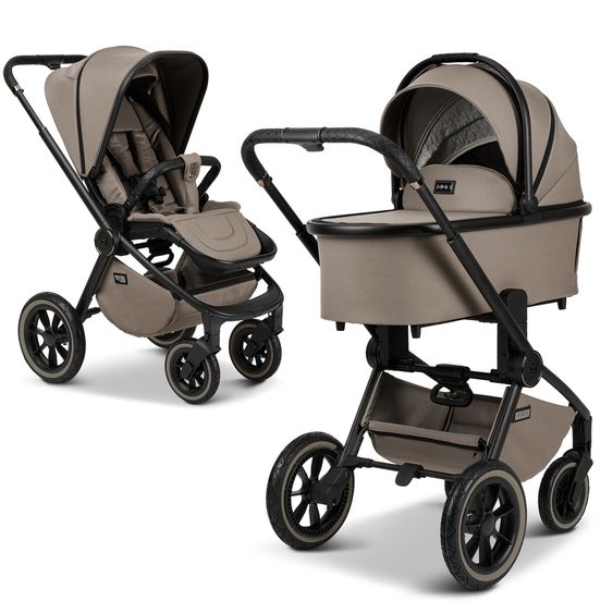 Moon 2in1 Kombi-Kinderwagen Resea + bis 22 kg belastbar - Luftreifen, umsetzbare Sitzeinheit, Babywanne &Teleskopschieber, - Edition - Mud