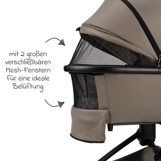 Moon 2in1 Kombi-Kinderwagen Resea + bis 22 kg belastbar - Luftreifen, umsetzbare Sitzeinheit, Babywanne &Teleskopschieber, - Edition - Mud