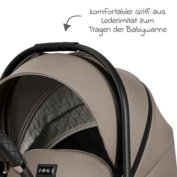 Moon 2in1 Kombi-Kinderwagen Resea + bis 22 kg belastbar - Luftreifen, umsetzbare Sitzeinheit, Babywanne &Teleskopschieber, - Edition - Mud