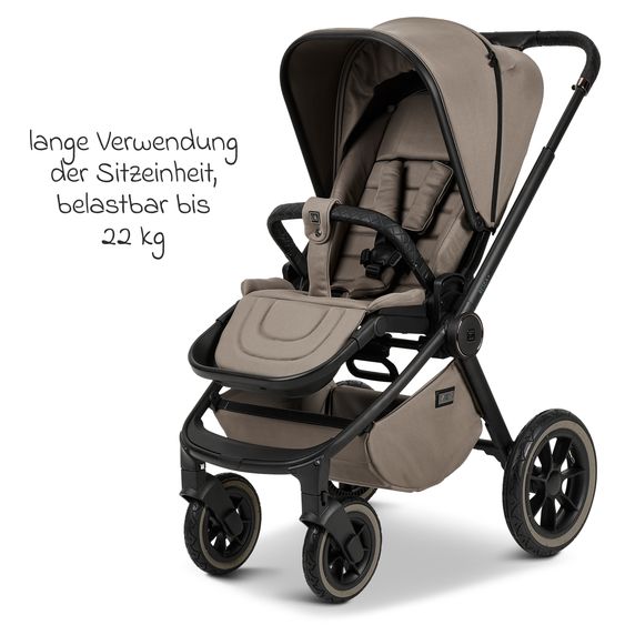 Moon 2in1 Kombi-Kinderwagen Resea + bis 22 kg belastbar - Luftreifen, umsetzbare Sitzeinheit, Babywanne &Teleskopschieber, - Edition - Mud