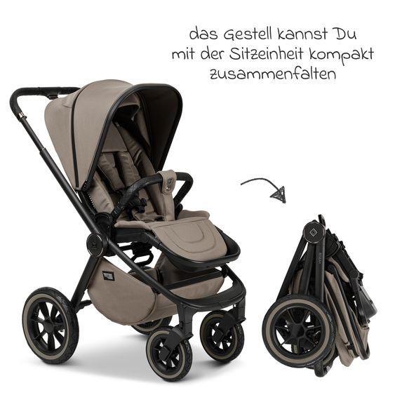 Moon 2in1 Kombi-Kinderwagen Resea + bis 22 kg belastbar - Luftreifen, umsetzbare Sitzeinheit, Babywanne &Teleskopschieber, - Edition - Mud