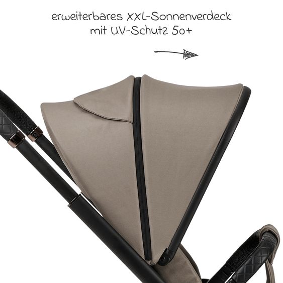 Moon 2in1 Kombi-Kinderwagen Resea + bis 22 kg belastbar - Luftreifen, umsetzbare Sitzeinheit, Babywanne &Teleskopschieber, - Edition - Mud