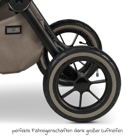 Moon 2in1 Kombi-Kinderwagen Resea + bis 22 kg belastbar - Luftreifen, umsetzbare Sitzeinheit, Babywanne &Teleskopschieber, - Edition - Mud