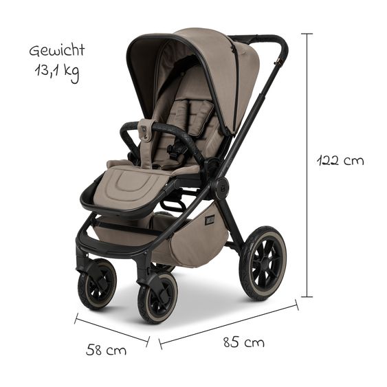 Moon 2in1 Kombi-Kinderwagen Resea + bis 22 kg belastbar - Luftreifen, umsetzbare Sitzeinheit, Babywanne &Teleskopschieber, - Edition - Mud