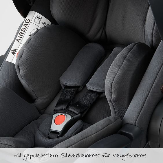 Moon Babyschale Plus1 Gr.0+ ab Geburt bis 15 Monate (ab Geburt -13 kg) inkl. Sitzverkeinerer & Sonnenverdeck - Antrazit