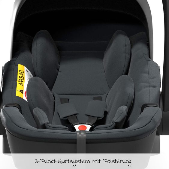Moon Babyschale Plus1 Gr.0+ ab Geburt bis 15 Monate (ab Geburt -13 kg) inkl. Sitzverkeinerer & Sonnenverdeck - Antrazit
