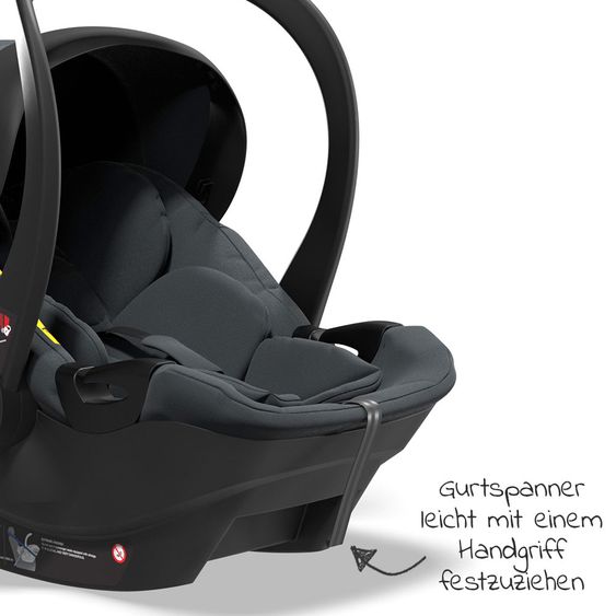 Moon Babyschale Plus1 Gr.0+ ab Geburt bis 15 Monate (ab Geburt -13 kg) inkl. Sitzverkeinerer & Sonnenverdeck - Antrazit