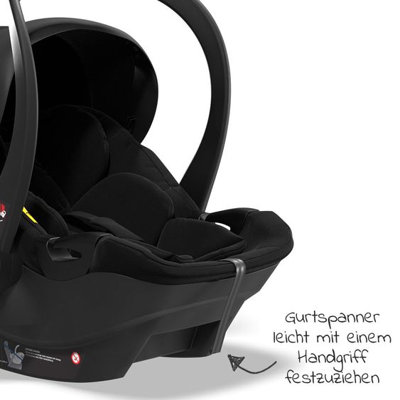 Moon Babyschale Plus1 Gr.0+ ab Geburt bis 15 Monate (ab Geburt -13 kg) inkl. Sitzverkeinerer & Sonnenverdeck - Black