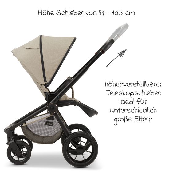 Moon Buggy & Sportwagen Premium Sport bis 22 kg belastbar - umsetzbare Sitzeinheit, 180° Liegeposition & Teleskopschieber - Mud Melange