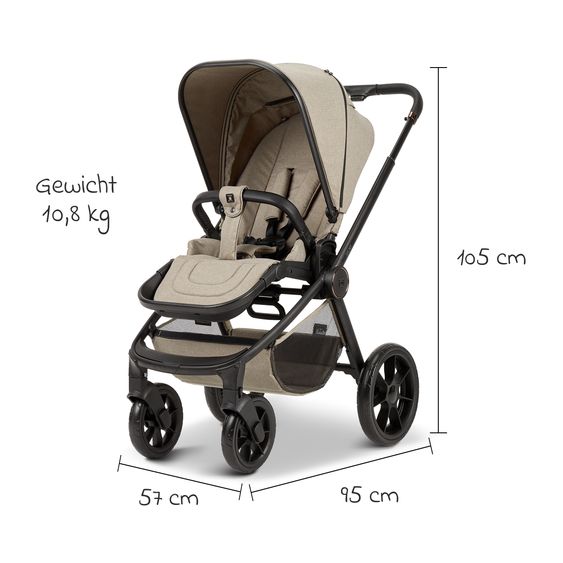 Moon Buggy & Sportwagen Premium Sport bis 22 kg belastbar - umsetzbare Sitzeinheit, 180° Liegeposition & Teleskopschieber - Mud Melange