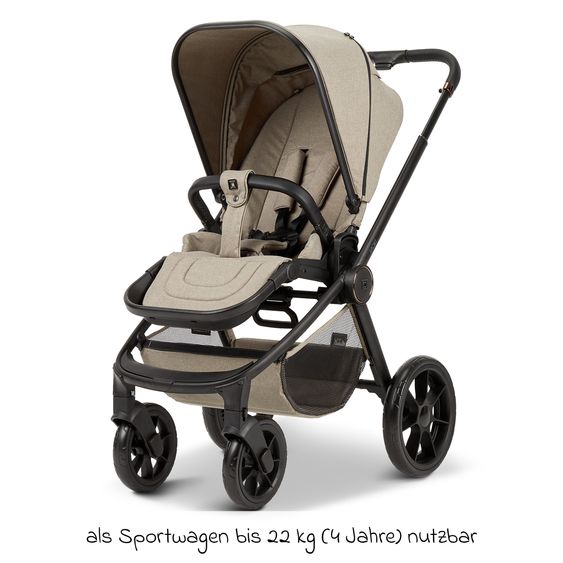 Moon Buggy & Sportwagen Premium Sport bis 22 kg belastbar - umsetzbare Sitzeinheit, 180° Liegeposition & Teleskopschieber - Mud Melange