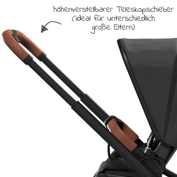 Moon Buggy & stroller Resea Sport with height-adjustable slide, convertible sport seat - up to 22 kg - Black Melange