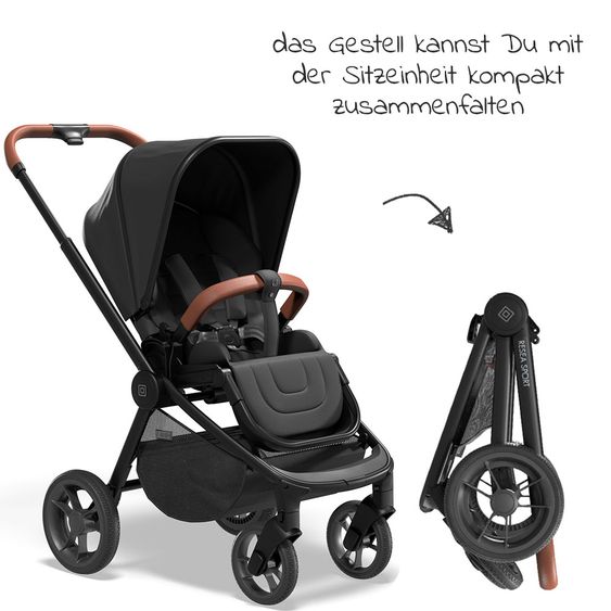 Moon Buggy & stroller Resea Sport with height-adjustable slide, convertible sport seat - up to 22 kg - Black Melange