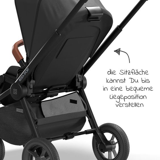 Moon Buggy & stroller Resea Sport with height-adjustable slide, convertible sport seat - up to 22 kg - Black Melange