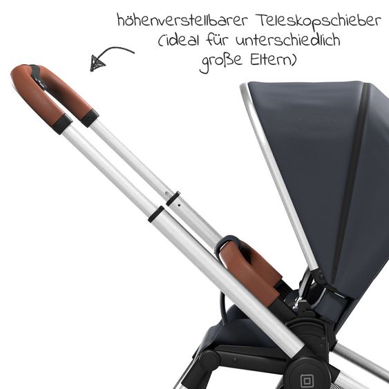 Moon Passeggino Resea Sport con maniglione regolabile in altezza, sedile sportivo convertibile - fino a 22 kg - Navy Melange