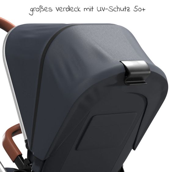 Moon Passeggino Resea Sport con maniglione regolabile in altezza, sedile sportivo convertibile - fino a 22 kg - Navy Melange