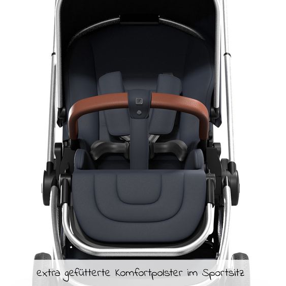 Moon Passeggino Resea Sport con maniglione regolabile in altezza, sedile sportivo convertibile - fino a 22 kg - Navy Melange