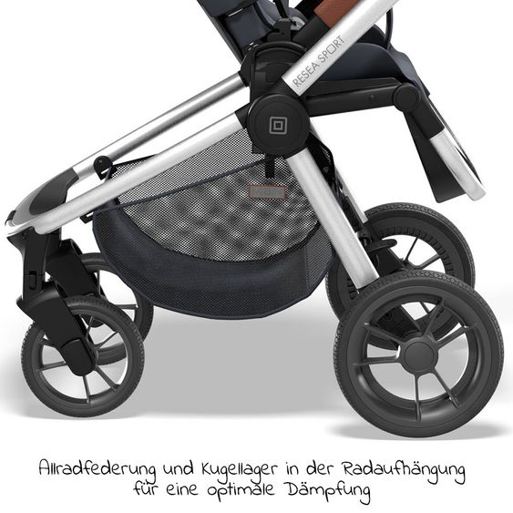 Moon Passeggino Resea Sport con maniglione regolabile in altezza, sedile sportivo convertibile - fino a 22 kg - Navy Melange