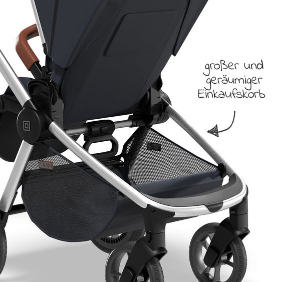 Moon Passeggino Resea Sport con maniglione regolabile in altezza, sedile sportivo convertibile - fino a 22 kg - Navy Melange