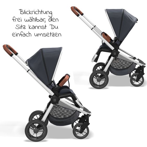 Moon Passeggino Resea Sport con maniglione regolabile in altezza, sedile sportivo convertibile - fino a 22 kg - Navy Melange
