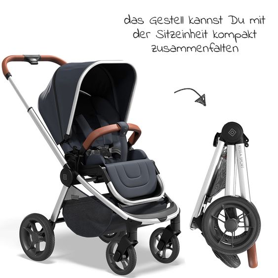 Moon Passeggino Resea Sport con maniglione regolabile in altezza, sedile sportivo convertibile - fino a 22 kg - Navy Melange