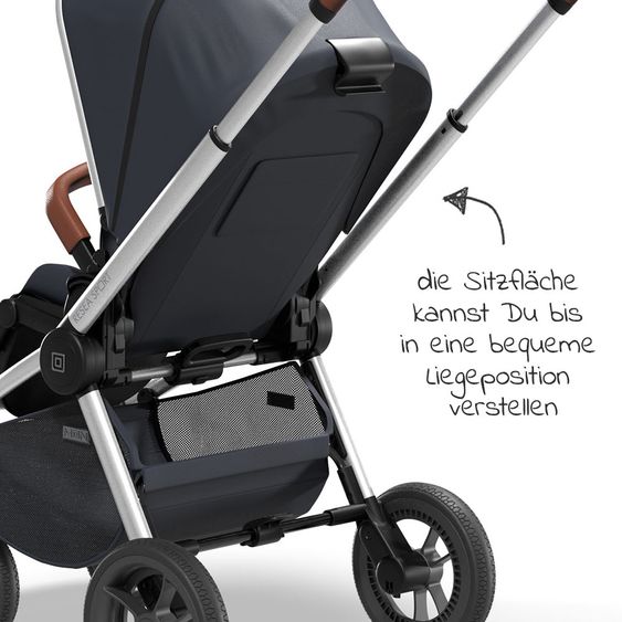 Moon Passeggino Resea Sport con maniglione regolabile in altezza, sedile sportivo convertibile - fino a 22 kg - Navy Melange