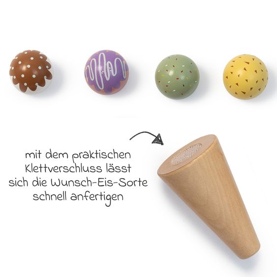 MUSTERKIND 13-tlg. Eisdiele Cocos mit 4 Eis, 4 Waffel-Hörnchen & 4 Eiskugeln - Weiß / Mehrfarbig