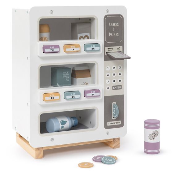 MUSTERKIND 14-tlg. Verkaufsautomat Cormus mit 6 Snacks & Drinks, Spielgeld & Kreditkarte - Weiß / Mehrfarbig