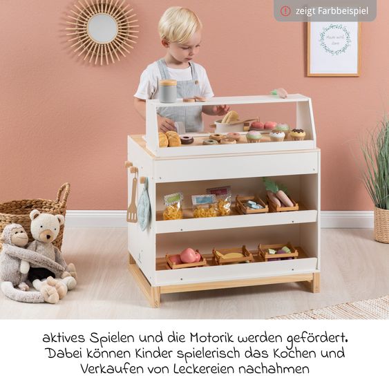 MUSTERKIND 2-in-1 Play Kitchen & Shop Prunus with Stove, Oven, Sink & Sales Counter - Warm Grey Natural