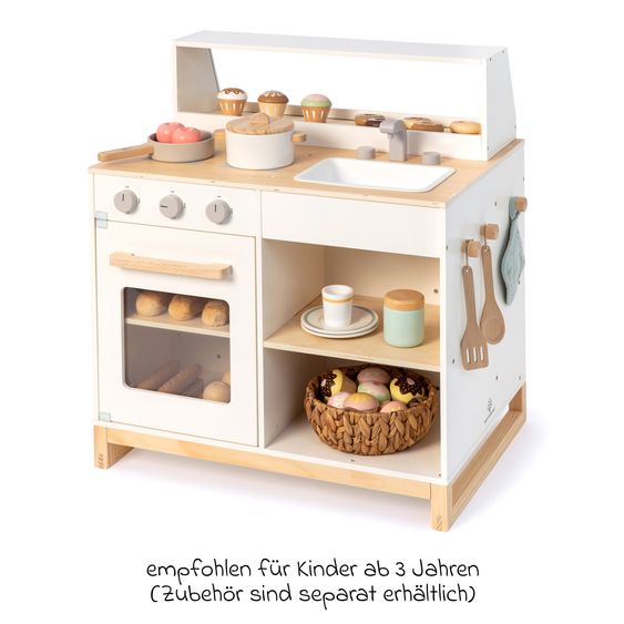 MUSTERKIND 2-in-1 Play Kitchen & Shop Prunus with Stove, Oven, Sink & Sales Counter - White Natural