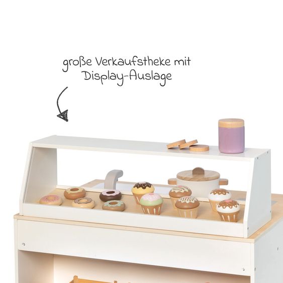 MUSTERKIND 2-in-1 Play Kitchen & Shop Prunus with Stove, Oven, Sink & Sales Counter - White Natural