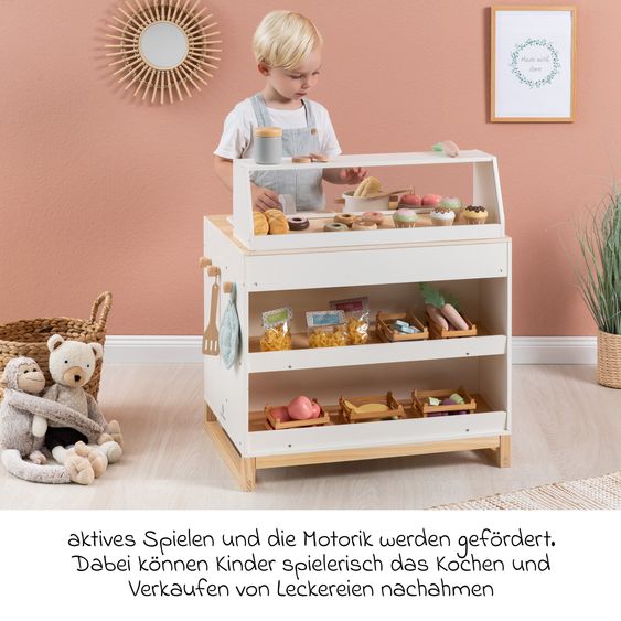 MUSTERKIND 2-in-1 Play Kitchen & Shop Prunus with Stove, Oven, Sink & Sales Counter - White Natural