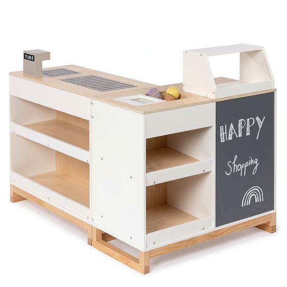 MUSTERKIND 2-pc. Supermarket Play Shop Bollea with Ice Compartment, Cake Display & Cash Register Belt - White Natural