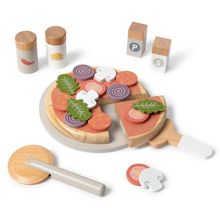 27-tlg. Pizza-Set Fungus mit Teller, Pizza mit Belag, Streuer, Pizzaschneider & Pizzaschieber - Natur / Mehrfarbig