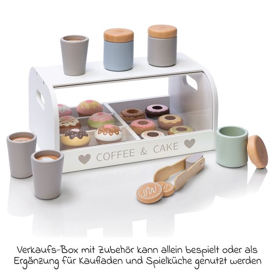 MUSTERKIND 29-tlg. Coffee & Cake Box Vanilla mit 6 Donuts, 6 Muffins, 9 Kekse, 3 Keksdosen & 3 Kaffeebecher - Weiß / Mehrfarbig