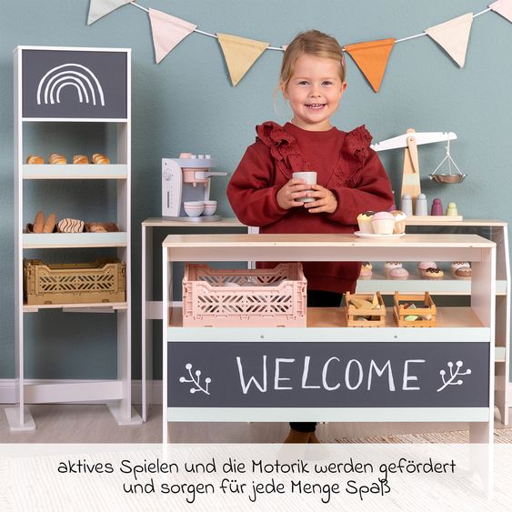 MUSTERKIND 4-pc. Play Shop and Play Kitchen Avena with Oven, Sink, Kitchen Counter & Boards - White Natural Mint