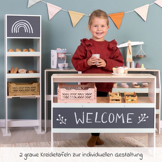 MUSTERKIND 4-pc. Play Shop and Play Kitchen Avena with Oven, Sink, Kitchen Counter & Boards - White Natural Mint