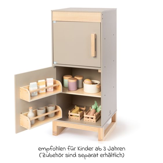 MUSTERKIND Kühlschrank Ficus mit Gefrier- und Kühlfach - Warmgrau / Natur