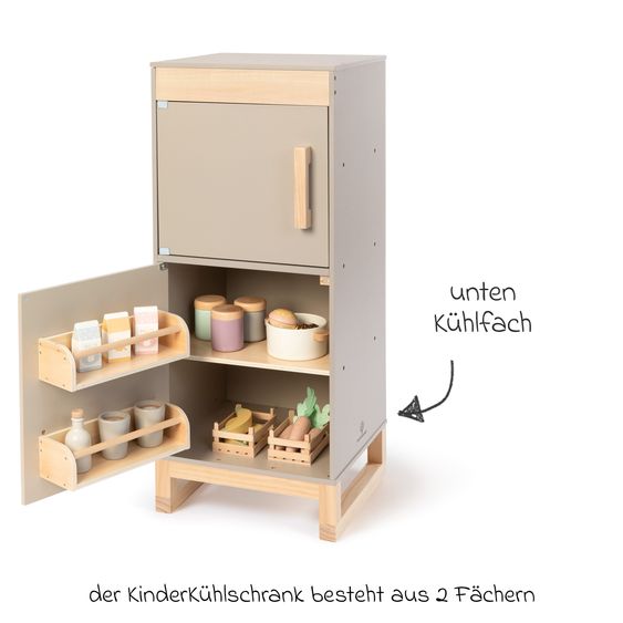 MUSTERKIND Kühlschrank Ficus mit Gefrier- und Kühlfach - Warmgrau / Natur