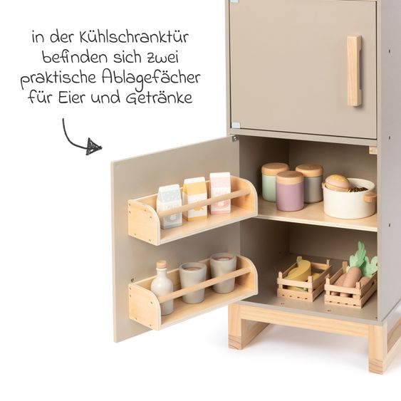 MUSTERKIND Kühlschrank Ficus mit Gefrier- und Kühlfach - Warmgrau / Natur