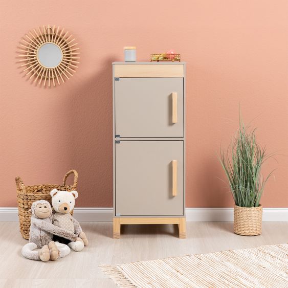 MUSTERKIND Kühlschrank Ficus mit Gefrier- und Kühlfach - Warmgrau / Natur