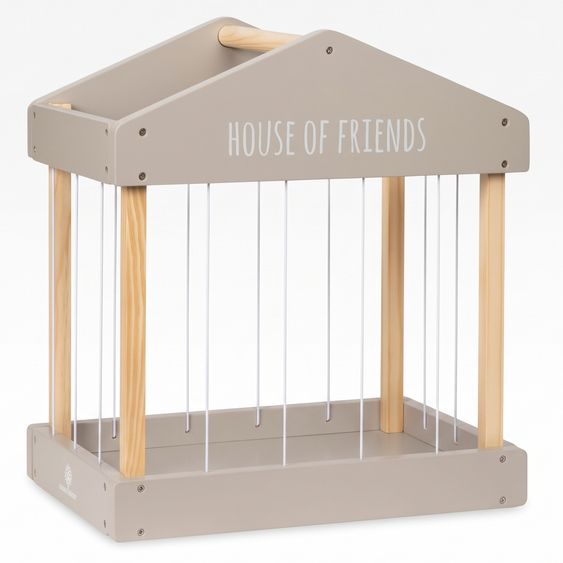 MUSTERKIND Plüschtier-Box House of Friends mit elastischen Bänder & Tragegriff - Warmgrau / Natur
