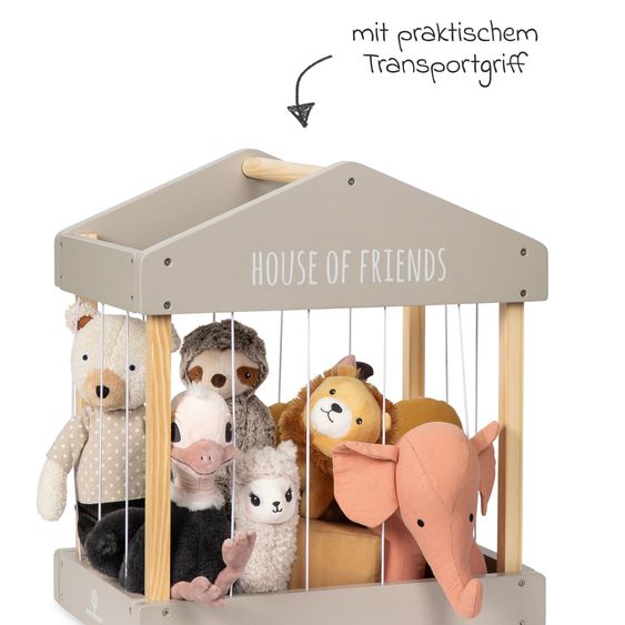 MUSTERKIND Plüschtier-Box House of Friends mit elastischen Bänder & Tragegriff - Warmgrau / Natur
