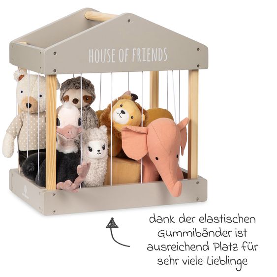 MUSTERKIND Plüschtier-Box House of Friends mit elastischen Bänder & Tragegriff - Warmgrau / Natur