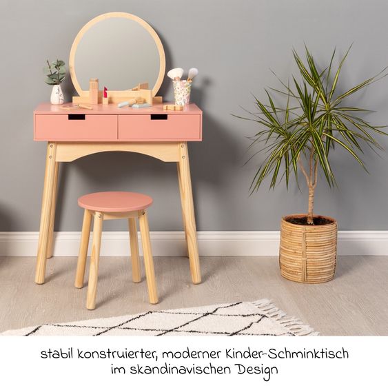 MUSTERKIND Schminktisch Calendula mit Hocker, Spiegel & 2 Schubladen - Altrosa / Natur