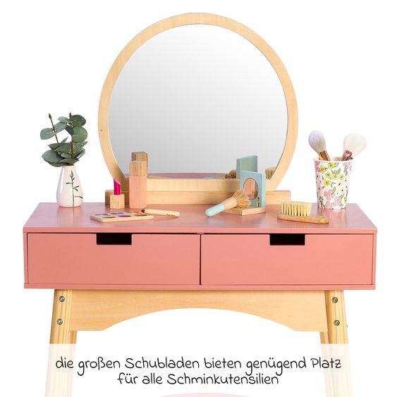 MUSTERKIND Schminktisch Calendula mit Hocker, Spiegel & 2 Schubladen - Altrosa / Natur