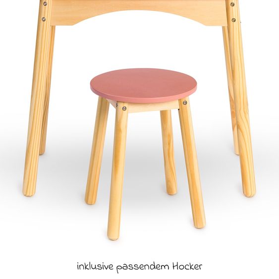 MUSTERKIND Schminktisch Calendula mit Hocker, Spiegel & 2 Schubladen - Altrosa / Natur