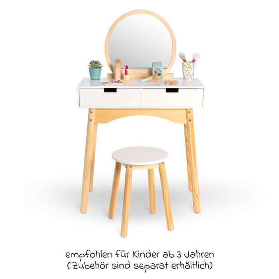 MUSTERKIND Schminktisch Calendula mit Hocker, Spiegel & 2 Schubladen - Weiß / Natur